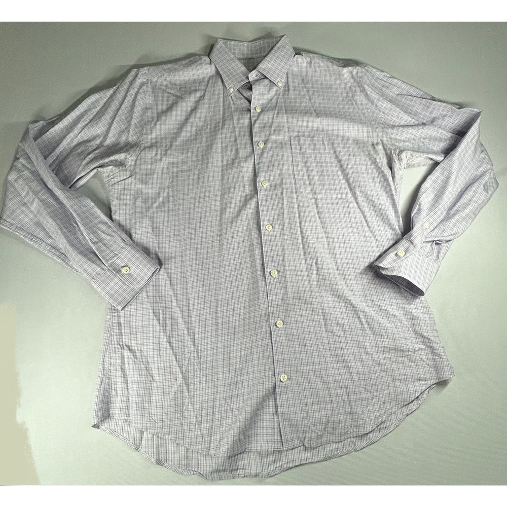 Peter Millar Mens Large Plaid Button Down Shirt Blue Pink White 100% Cotton L